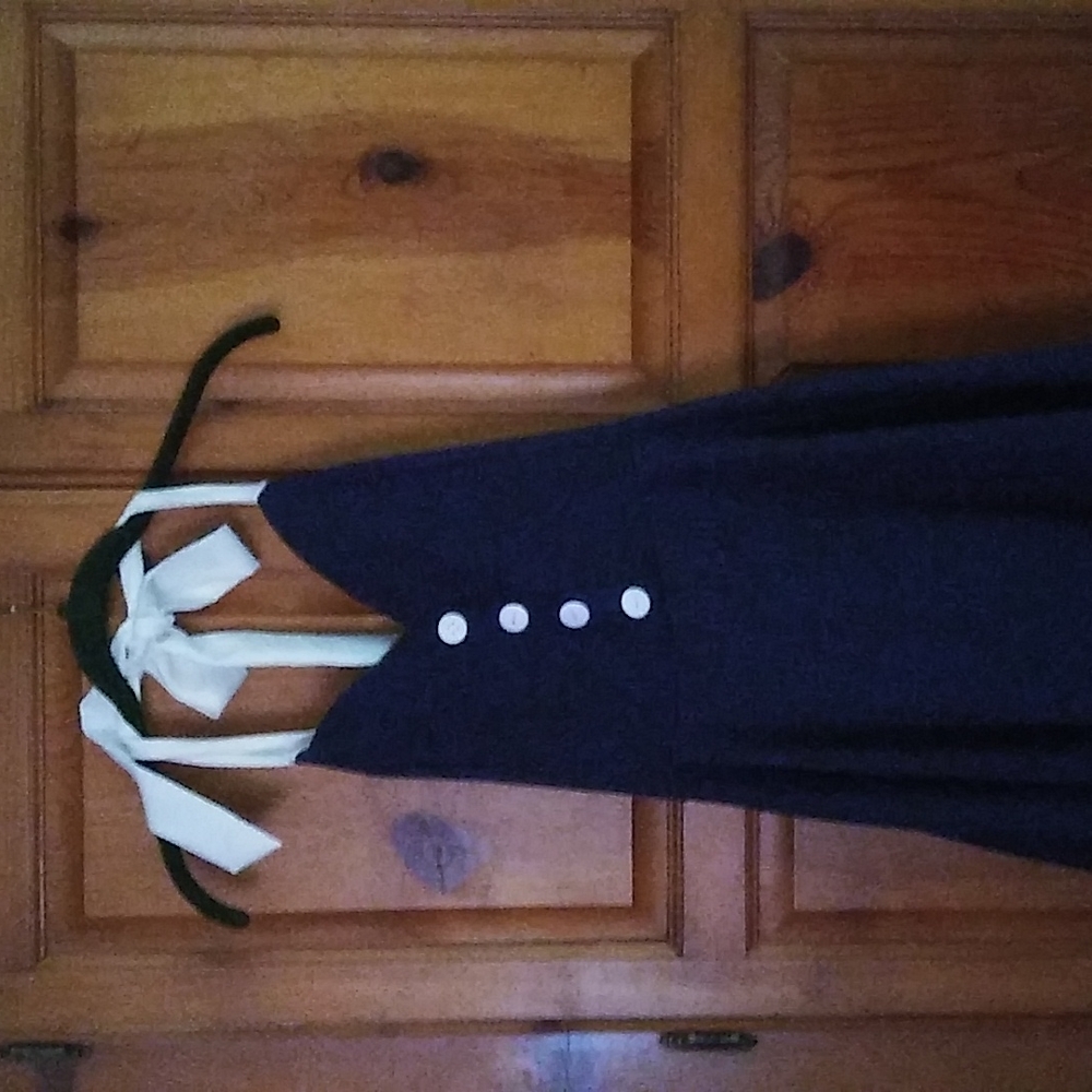 Women's Lady Style Navy Blue & White Sleeveless Dress with White Straps Size XXL